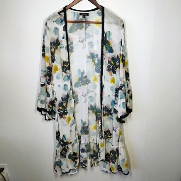 Torrid Textured Chiffon Midi Ruffle Kimono Womens Plus Size 2X Boho Bohemian - Picture 2 of 14